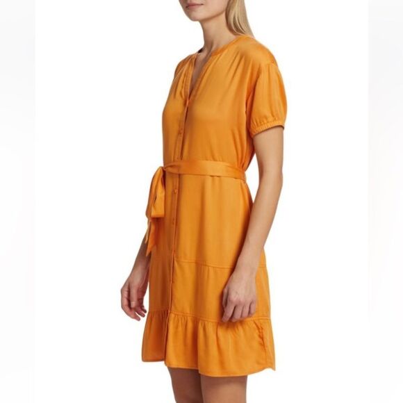 Splendid Jamie Tiered Mini Dress Size XS Short Sleeves Orange Nectar Coquette - Picture 3 of 15